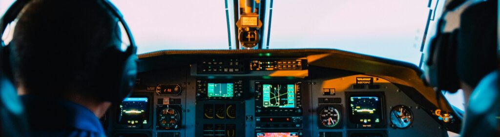 Cockpit with Pilots to represent how pilots handle plane emergencies.
