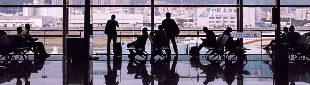 Boarding gate where passengers can use their step-by-step guide to stay calm during a flight