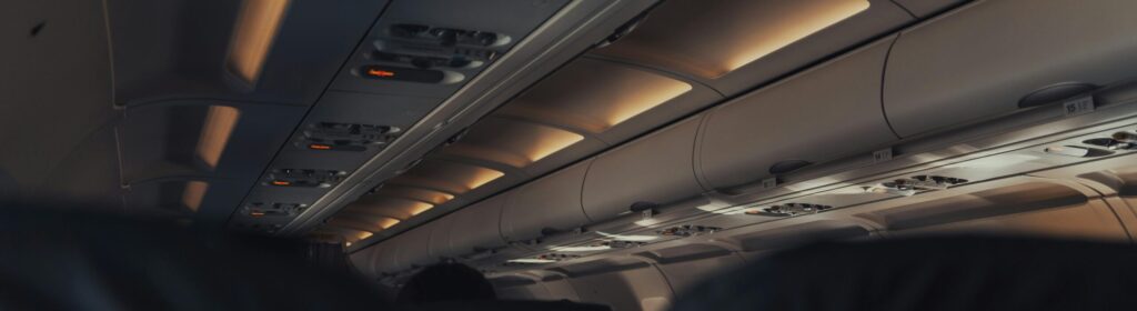 Plane interior to relax and avoid being afraid of flying.
